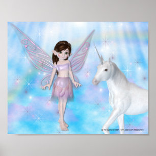 Litet Fairy w/Unicorn Fantasy Poster/Skriv ut D2 Poster