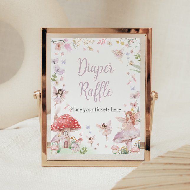 Litet Fairy Whimsical Baby Shower Diaper Raffle Poster (Whimsical Little Fairy Baby Shower Diaper Raffle Sign)