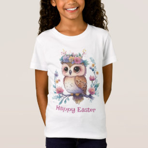 Litet flerfärgat Uggla Glad påsk T Shirt