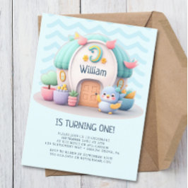 Litet hus med drak Pojkbebis Födelsedag Inbjudan Vykort