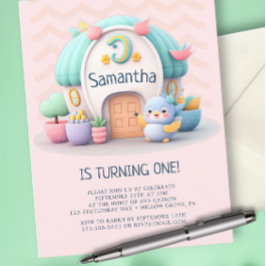 Litet hus med drakflicka Bebis Födelsedag Inbjudan Vykort