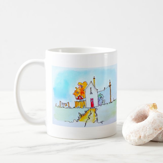 Litet hus med tvätt kaffemugg (Med munk)