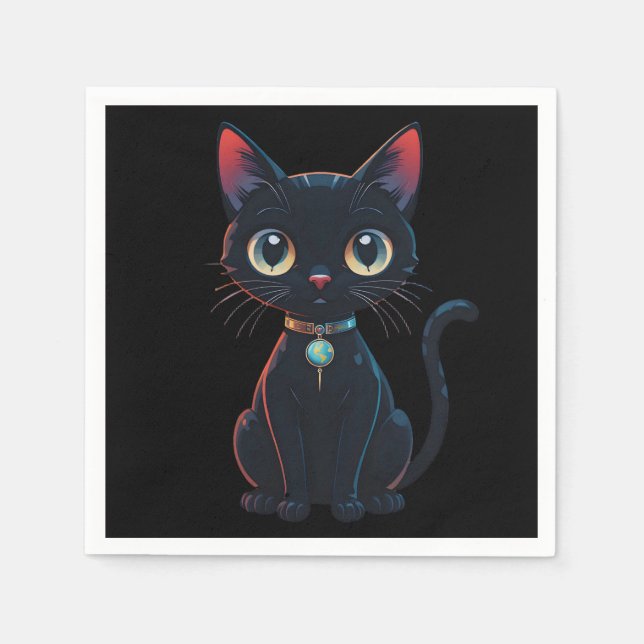 Litet kusligt svart katt pappersservett (Framsidan)