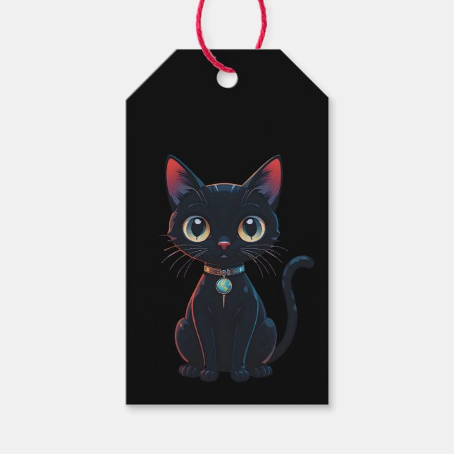 Litet kusligt svart katt presentetikett (Framsidan)