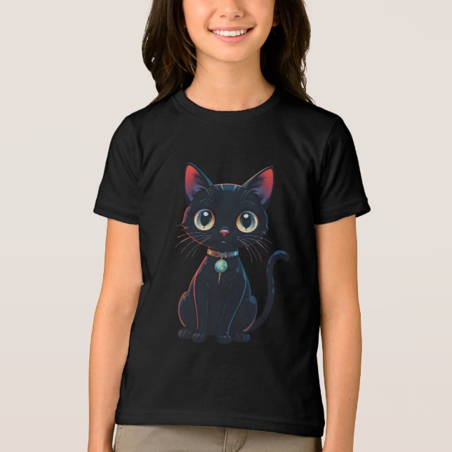 Litet kusligt svart katt t shirt (Framsida)