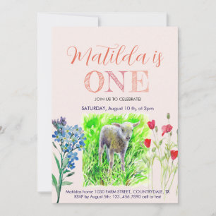 Litet lamm och vilda blommor inbjudningar