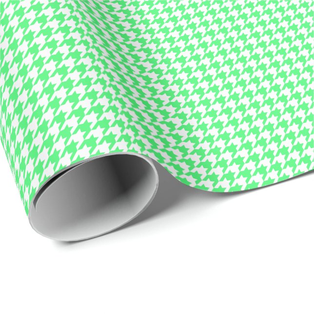 Litet ljust - grönt och vit Houndstooth Presentpapper (Rullad Hörn)