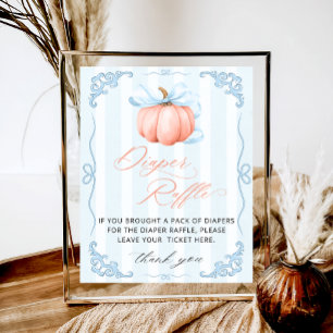 Litet Pumpkin Blue Bow Baby Shower Raffle Poster