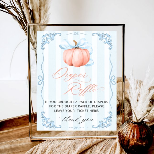 Litet Pumpkin Blue Bow Baby Shower Raffle Poster (Skapare uppladdad)