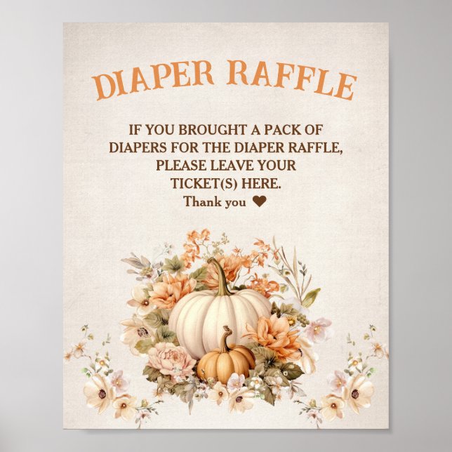 Litet Pumpkin Fall Baby Shower Diaper Raffle Sign Poster (Framsidan)