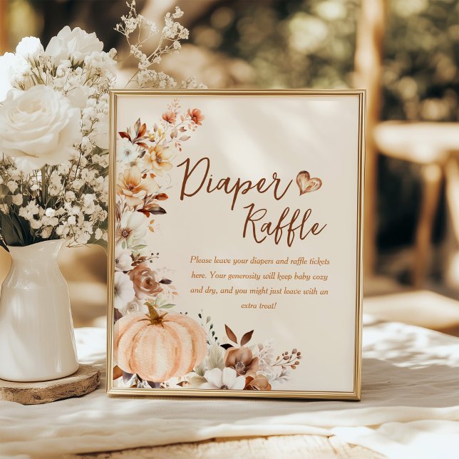 Litet Pumpkin Fall Baby Shower Diaper Raffle Sign Poster (Skapare uppladdad)