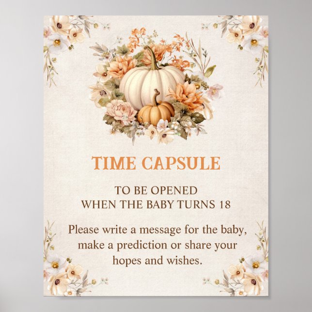 Litet Pumpkin Fall Baby Shower Time Capsule-tecken Poster (Framsidan)