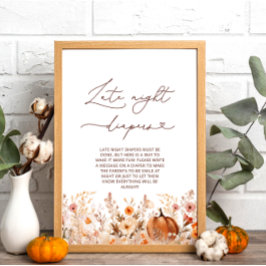 Litet Pumpkin Fall Blommigt Late Night Diaper Game Poster