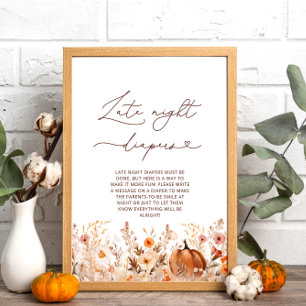 Litet Pumpkin Fall Blommigt Late Night Diaper Game Poster