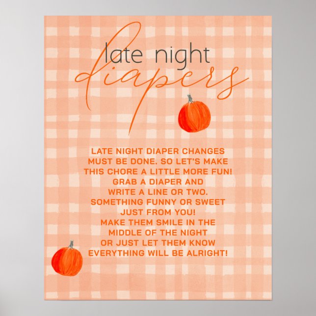Litet Pumpkin Late Night Diaper Baby Shower Game Poster (Framsidan)