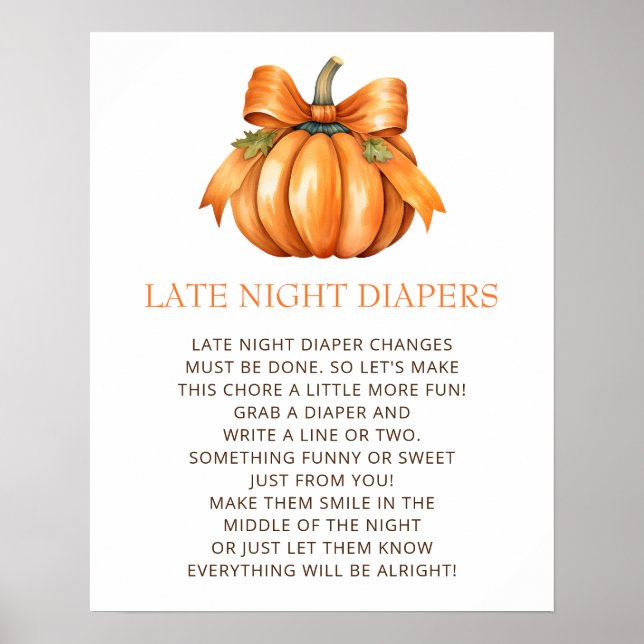 Litet Pumpkin Late Night Diaper Baby Shower Game Poster (Framsidan)