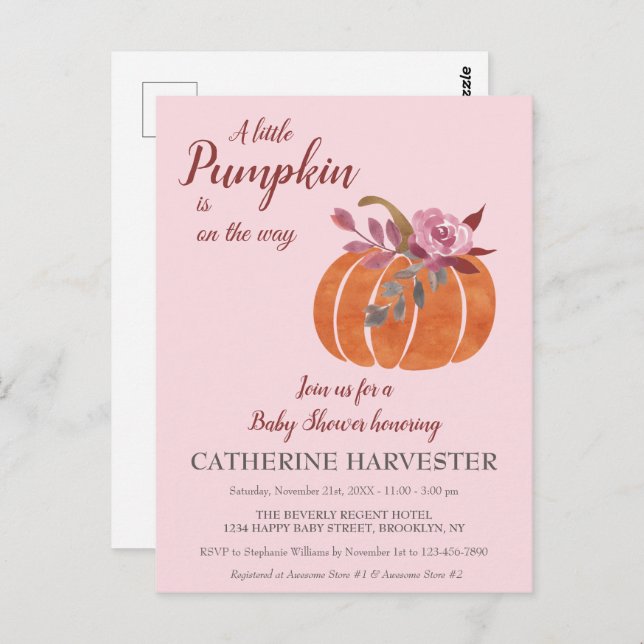Litet Pumpkin Rustic Autumn Shower Postcard Vykort (Fram/baksida)