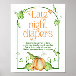 Litet Pumpkin Shower Late Night Diaper Game Sign Poster