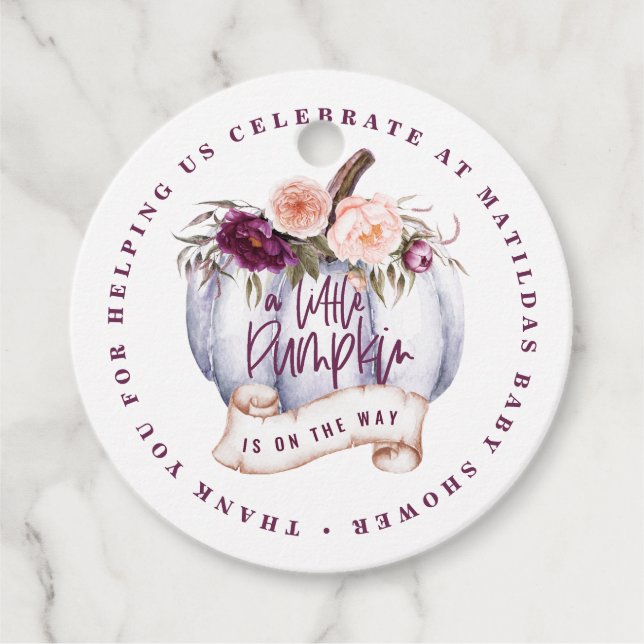 Litet pumpkin vattenfärgsfall, babydusch, ätbar gåvor etiketter (Framsida)