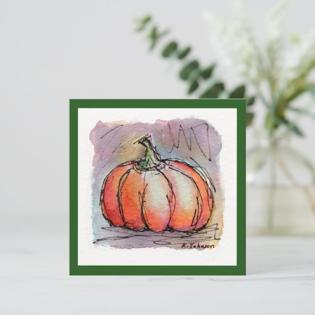 Litet Pumpkin Watercolor Greeting Card Kort (Stående Fram)