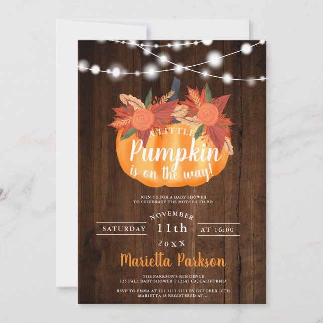 Litet pumpor blommigt ljus, falldusch inbjudningar (Framsida)