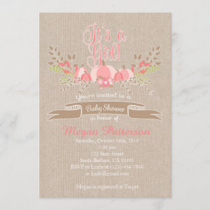 Litet Rosa Pumpkin Babykläder Inbjudan Burlap