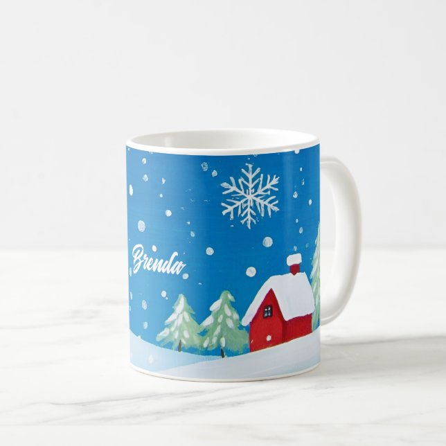 Litet rött hus i snön kaffemugg (Framsida höger)