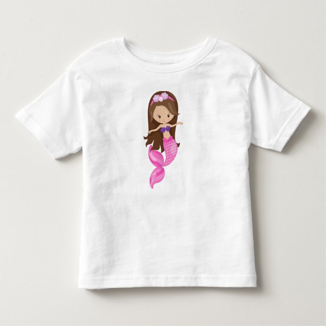 Litet Sjöjungfru, Cute Sjöjungfru, Brown Hair, Snä T Shirt (Framsida)