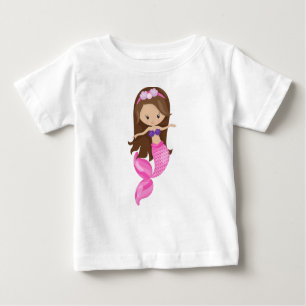 Litet Sjöjungfru, Cute Sjöjungfru, Brown Hair, Snä T Shirt
