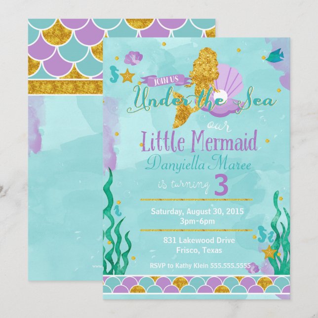 Litet Sjöjungfru under inbjudan till Havets födels (Fram/baksida)