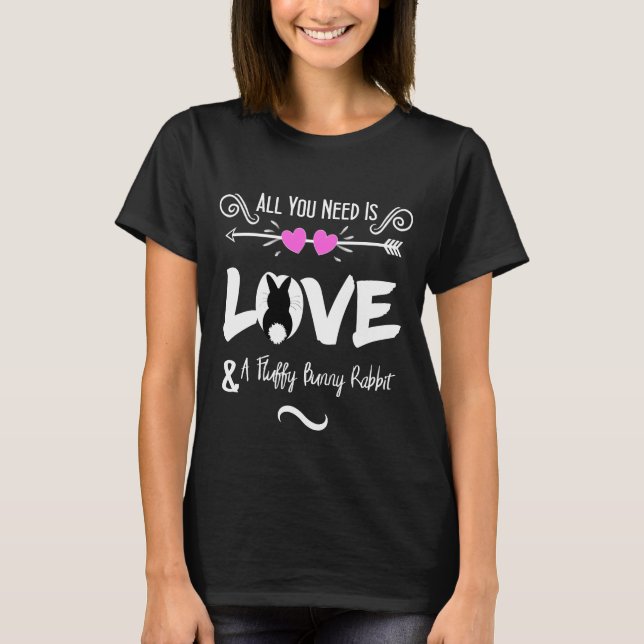Litet Slogan Kärlek Bunny Rabbits Tema Graphic Tee Shirt (Framsida)