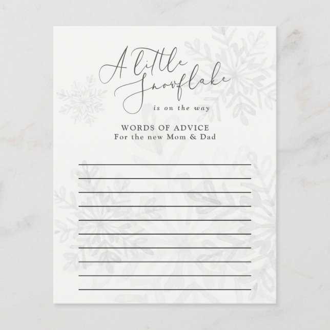 Litet snowflake vinterbabydusch, råd ord (Framsida)