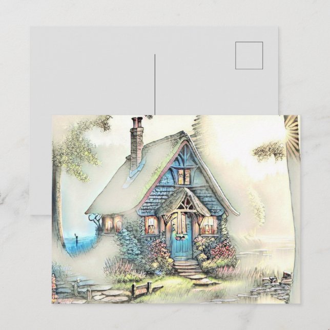 Litet stuga i Skogen - Förtjusning i rymden Vykort (Fram/baksida)