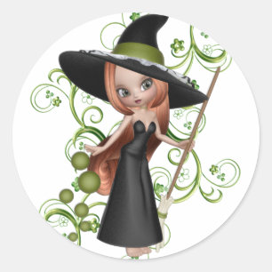 Litet upplöst Witch med Grönt Vines Design Runt Klistermärke