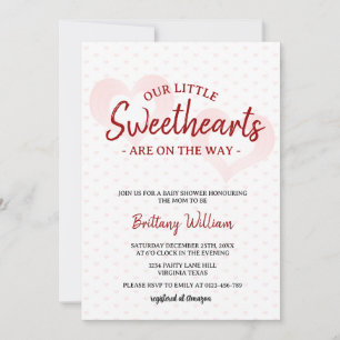 Litet Valentines Twin Baby Shower Inbjudningar