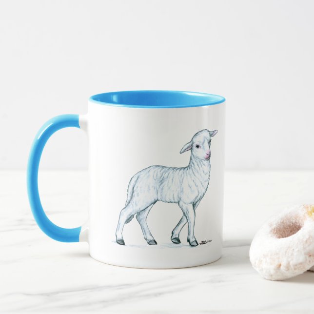 Litet Vitt Lamm Mugg (Med munk)