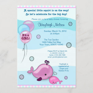 Litet Whale Baby och Mamma kiss Babykläder rosa Inbjudningar