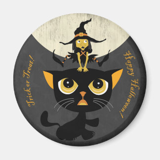 Litet Witch Spela upp bladgroda med svart katt Magnet