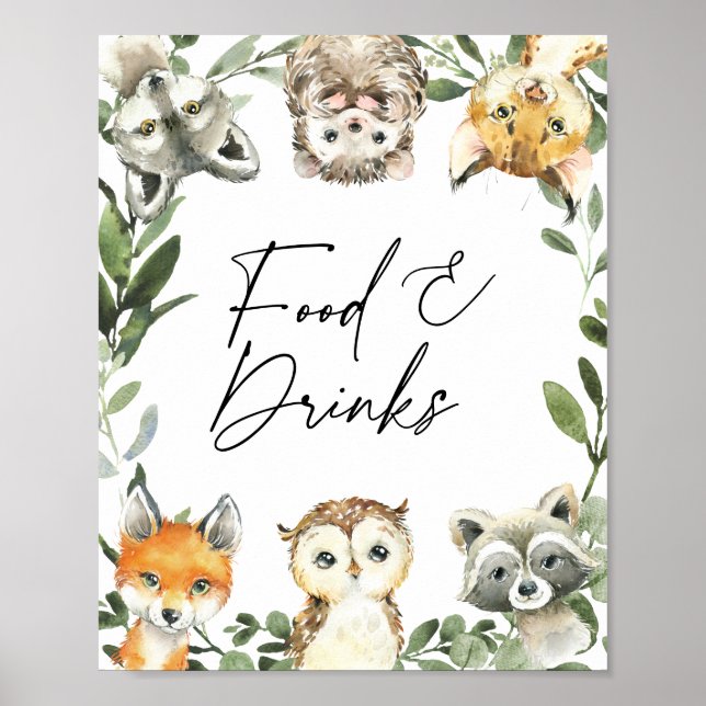 Litet Woodland Baby Shower Food and Drinks Sign Poster (Framsidan)
