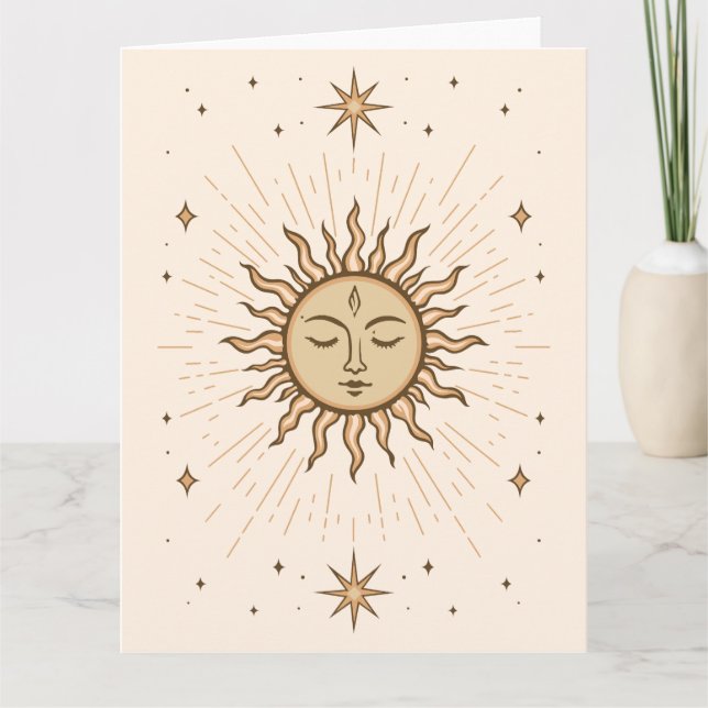 Litha Celestial Sun Face Summer Solstice Art Kort (Framsida)