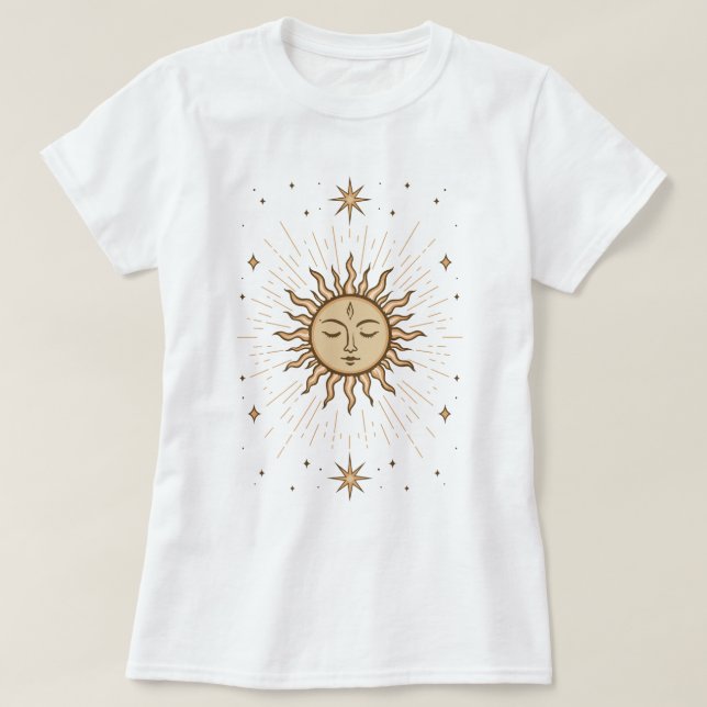 Litha Celestial Sun Face Summer Solstice Art T Shirt (Design framsida)