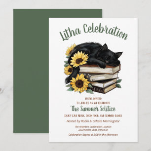Litha Midsommar Solros Katt & Böcker Inbjudningar