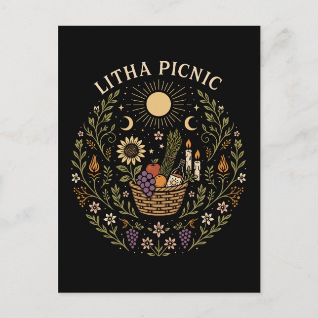 Litha Picnic Summer Solstice Celestial Art Vykort (Framsida)