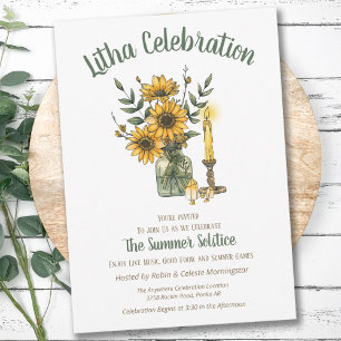 Litha Sommar Blommor Solrosor i Vas Solstånd Inbjudningar
