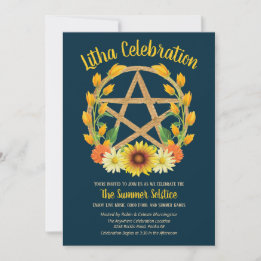 Litha Summer Solstice Guld Star Wicca Sabbat Inbjudningar