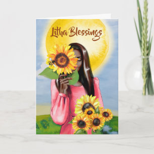 Litha Summer Solstice Sunflowe Dam Hälsning Kort