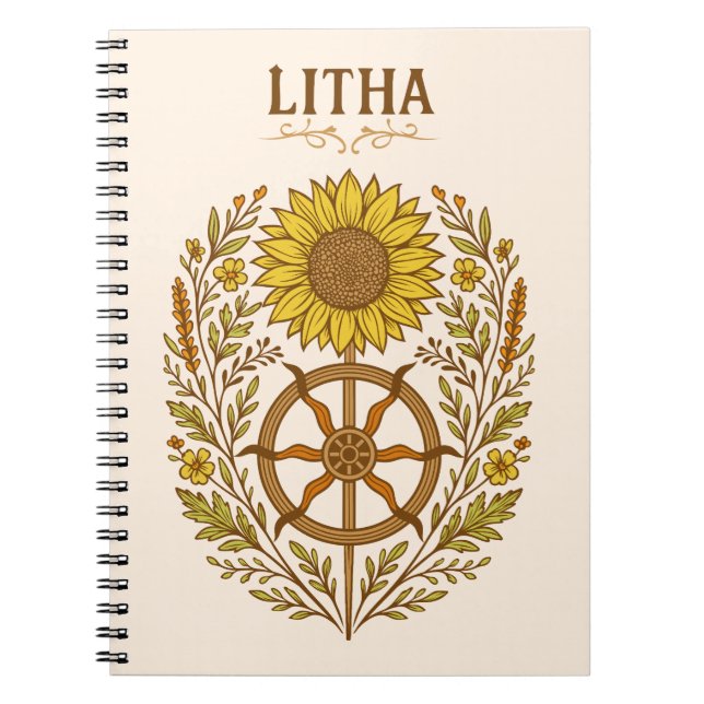 Litha Sunflower Wheel Summer Solstice Celestial  Anteckningsbok (Framsidan)