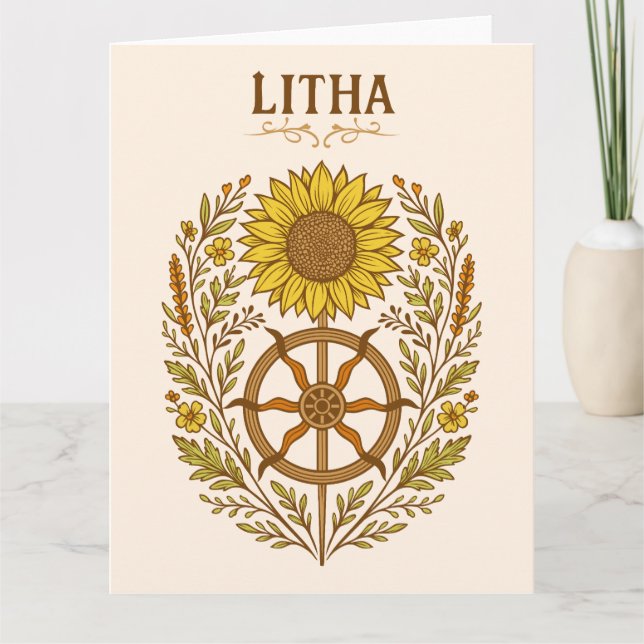 Litha Sunflower Wheel Summer Solstice Celestial  Kort (Framsida)