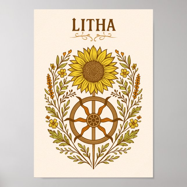 Litha Sunflower Wheel Summer Solstice Celestial  Poster (Framsidan)