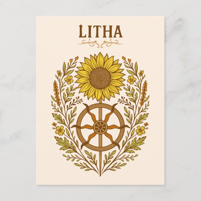 Litha Sunflower Wheel Summer Solstice Celestial  Vykort (Framsida)